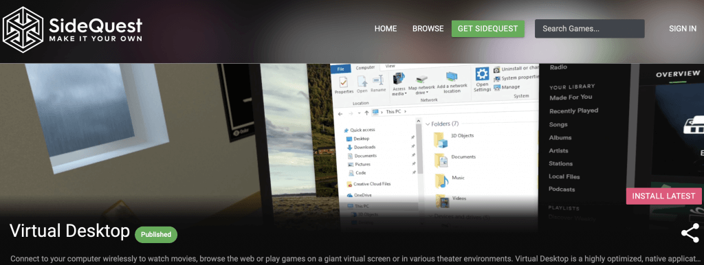 virtual desktop on sidequest