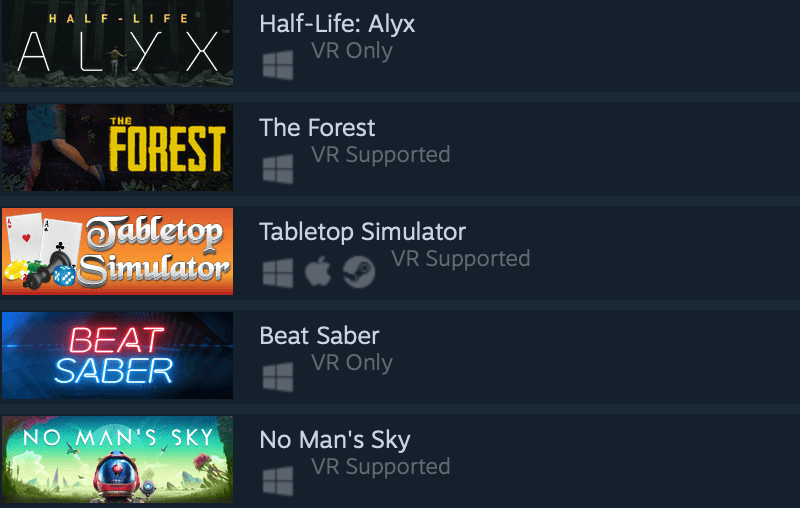 steamvr vs oculus home vs viveport number of games