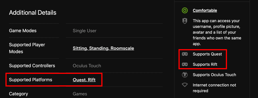 how to know if oculus game is cross buy rift quest