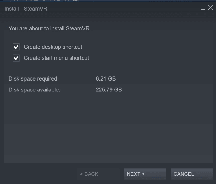 install steam vr message