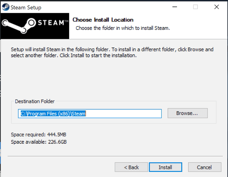 choose steam install folder