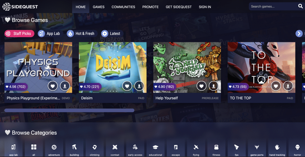 oculus store vs app lab vs sidequest most games