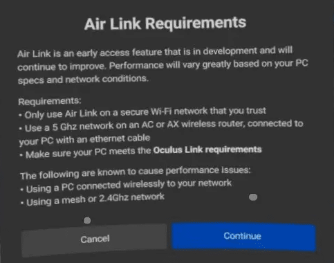 enable oculus air link in quest headset