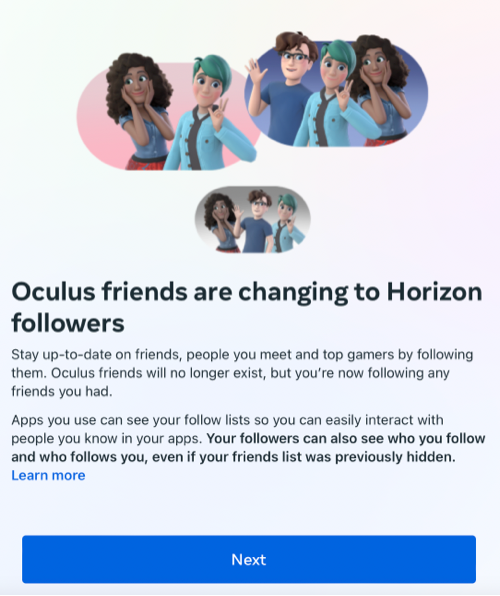 disconnect facebook from meta oculus friends to horizon followers