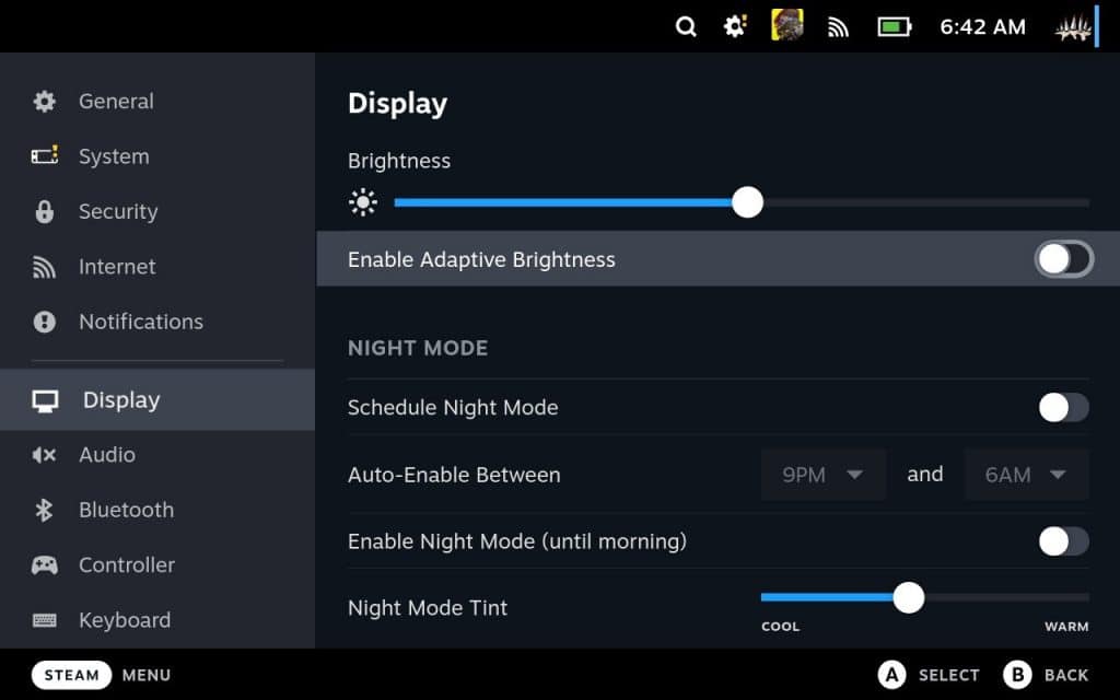 how to toggle adaptive brightness on the steam deck