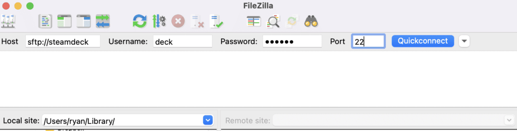 how to use filezilla to ssh into the steam deck