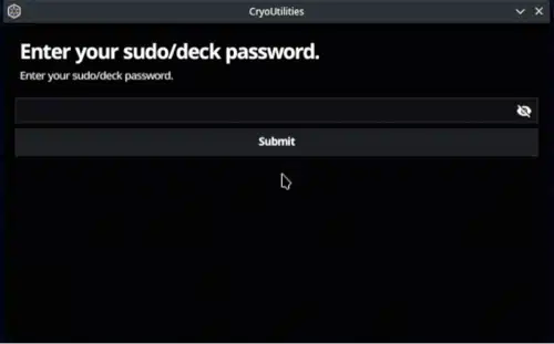 enter your steam deck password cryoutilities