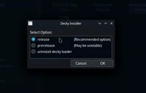 decky loader select release option