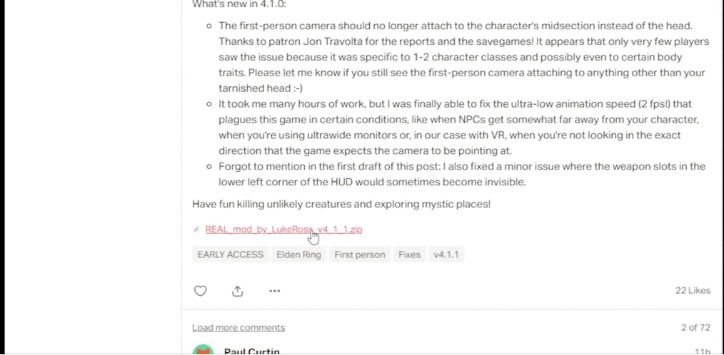 Elden Ring VR mod patreon page