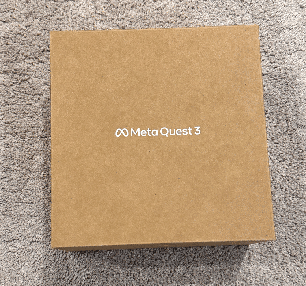 meta quest 3 setup and unboxing brown box
