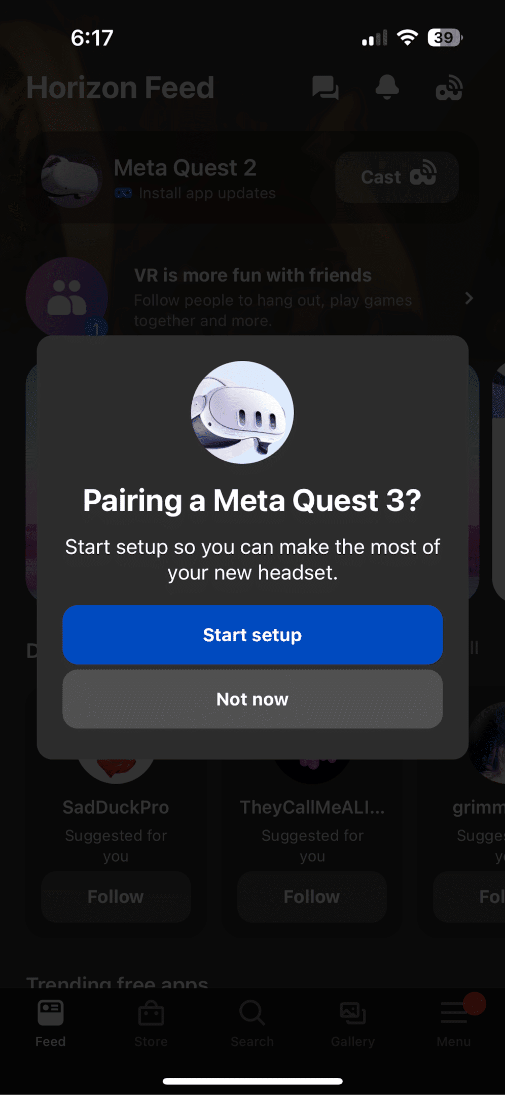 meta quest 3 start setup in mobile app