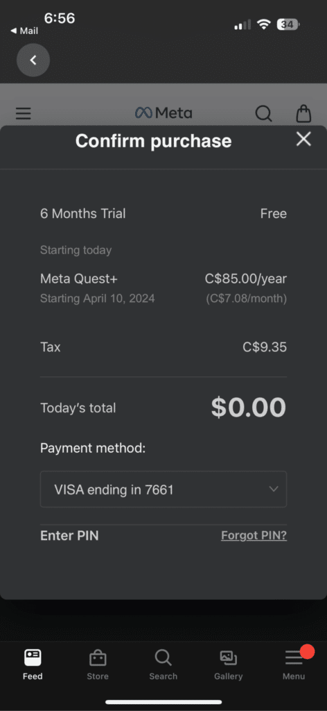 confirm free meta quest plus purchase