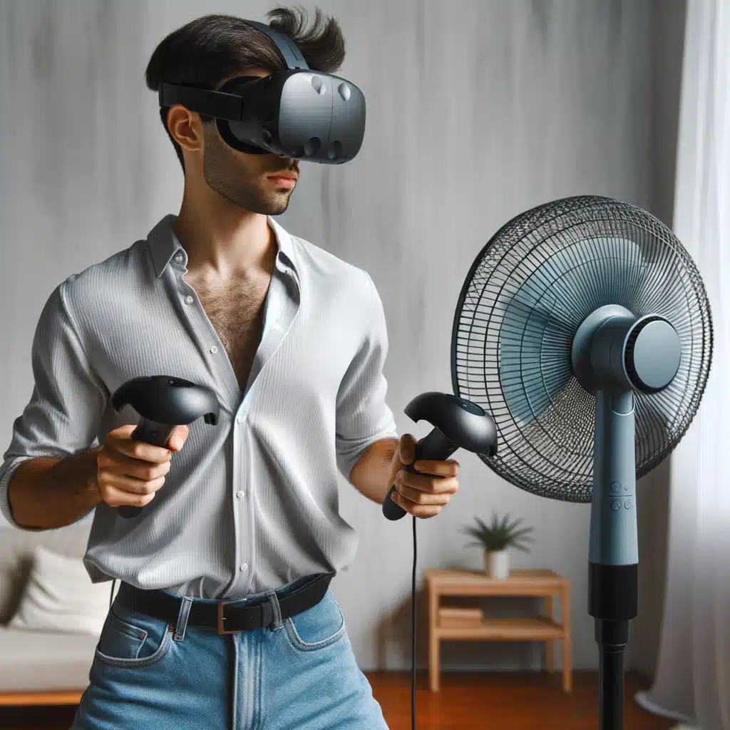 vr motion sickness in front of cooling fan