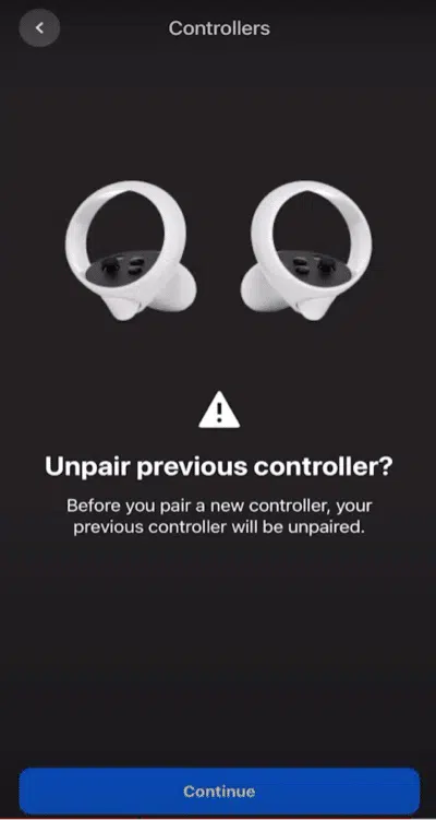 unpair previous meta quest controllers