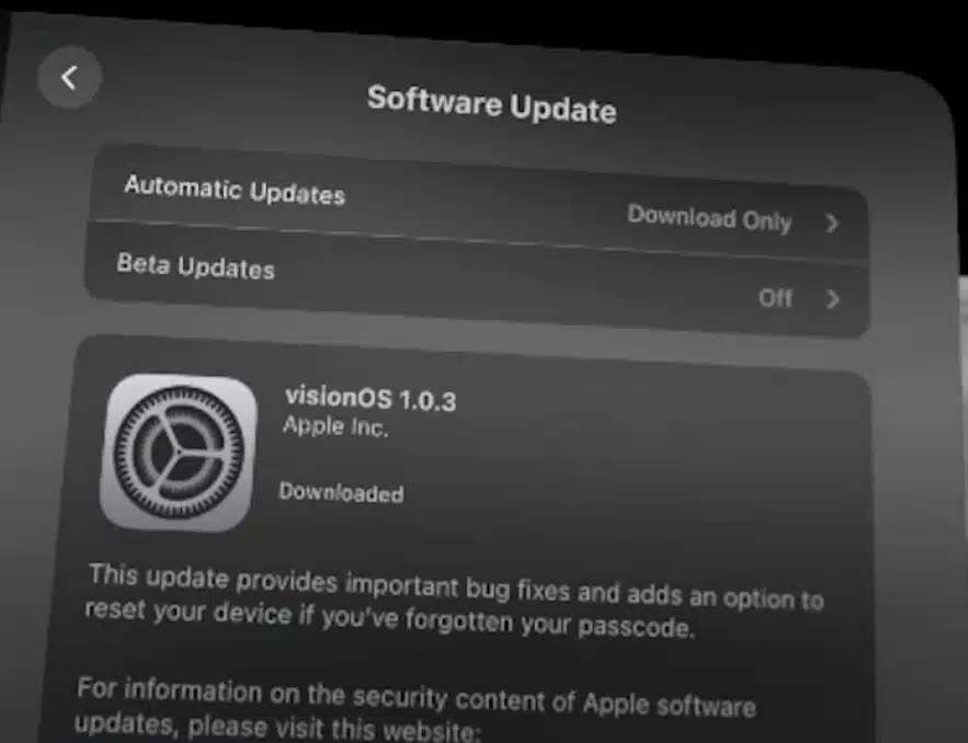 apple vision pro check for system updates