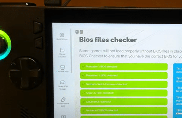 rog ally emudeck bios checker