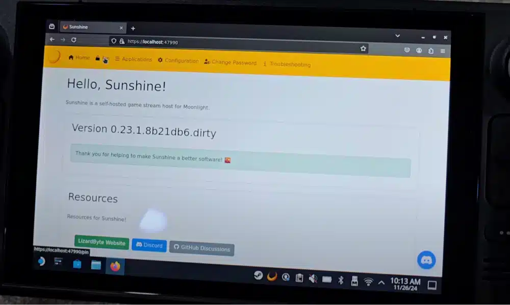launch sunshine app on steam deck