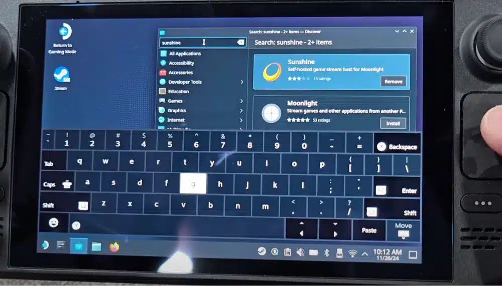 install sunshine app on steam deck