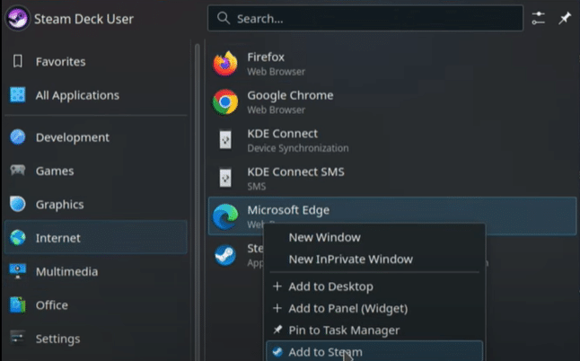 microsoft edge add to steam