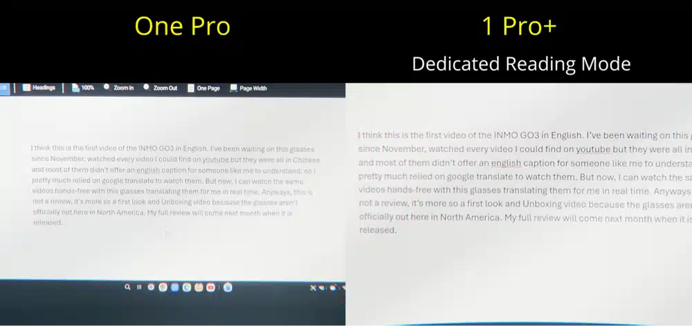xreal one pro+ vs xreal one pro reading quality